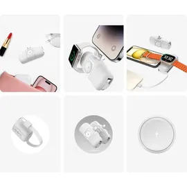 wozinsky Mini-Powerbank 5000 mAh 15 W USB-C mit integriertem USB-C-Kabel und Apple Watch Ladegerät - Weiß