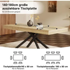 stilvora Küchentisch 180 x 76 x 80 cm braun