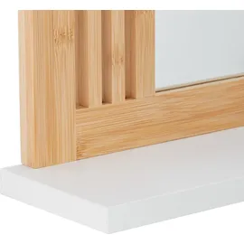 Relaxdays Badspiegel mit Ablage, Bambus & MDF, rechteckig, HxBxT: 56,5 x 54 x 10 cm, Spiegel zum Aufhängen, natur/weiß