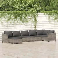 Ankonbej 7-tlg. Garten-Lounge-Set mit Kissen Grau Poly Rattan
