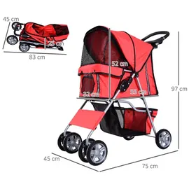 PawHut Hundewagen 75L x 45B x 97H cm Rot onesize