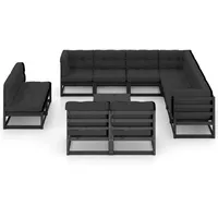 vidaXL 12-tlg. Garten-Lounge-Set mit Kissen Grau Massivholz Kiefer