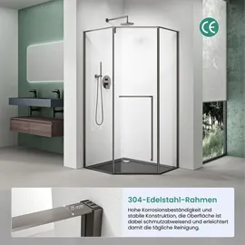 mai & mai Ravenna68K-Plus Fünfeckdusche mit Drehtür 80 x 80 cm 80 cm x 200 cm Transparent Sicherheitsglas