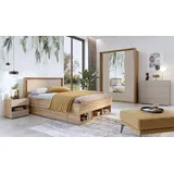 99rooms Pressi Schlafzimmerset Mauvella Eiche Cappuccino 140x200 cm ohne LED-Beleuchtung