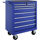 tectake Werkzeugwagen, Werkstattwagen, rollende Werkstatt, Werkzeugwagen leer, Werkzeugbox, 7 Schubfächer, 69 x 33 x 79 cm, Rollen mit Bremsen, inkl. 2 Schlüssel - blau