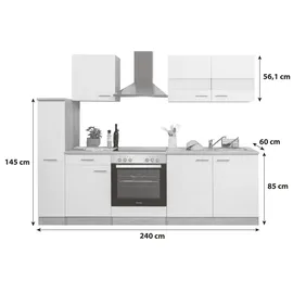 Respekta Küchenzeile Merle 240 cm E-Geräte Glaskeramikkochfeld grau/eiche sägerau nachbildung