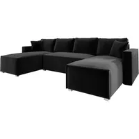 Wohnlandschaft U form Cord NOEMI 145x300 cm, Ecksofa U form Schwarz mit Schlaffunktion und Bettkasten, Sofa XXL, Couch U form, Polsterecke - PS 135 - Schwarz