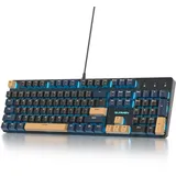 SbocKeeb Full Size Mechanische Gaming Tastatur 104 Tasten with Nummernblock,Kabelgebundene RGB LED Tastatur mit Rote Schaltern, Anti-Ghosting QWERTY Amerikanische Layout V200-BlueSamura-B