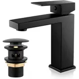 Schwarze Waschtischarmatur, Wasserfall-waschtischarmatur, Einhebel-waschtischarmatur Mit Pop-up-ablaufgarnitur, Moderne Schwarze Armatur, G 3/8