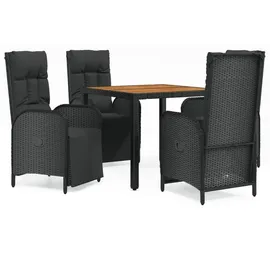 vidaXL Polyrattan Garten-Essgruppe 5-tlg. schwarz inkl. Kissen 3185075