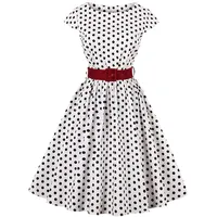 AXOE Damen Rockabilly Kleider 50er Jahre Baumwolle Gürtel Weiß Hintergrund Schwarz Gepunktetes, Gr. 36, S - S