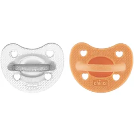 Chicco PhysioForma Luxe Silikon Schnuller, 6-16M, Grau-Orange, 2 Stück, weich und sanft, unterstützt die physiologische Atmung und fördert die richtige Entwicklung des Mundes, Kinder