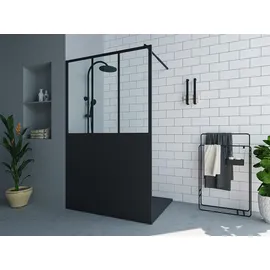 vente-unique Duschwand, schwarz matt Industriestil - Duschen, Duschtrennwände