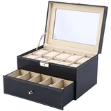 Uhrenbox aus PU Leder mit 20 Fächern, transparenter Acrylplatte und Schloss, Samt-Innenfutter für Armbanduhren, Schmuckvitrine