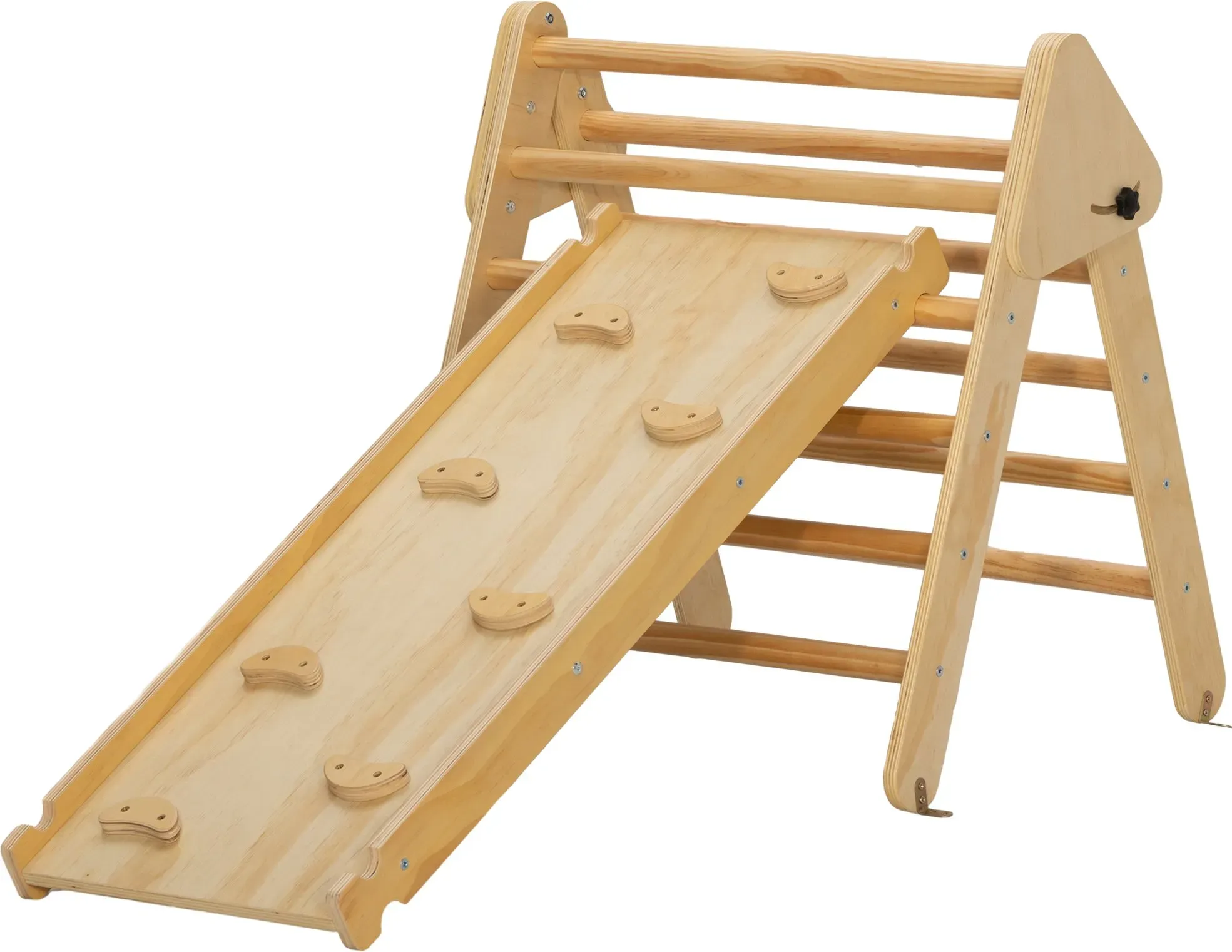 AIYAPLAY 2 in 1 Klettergerüst Set mit Rutsche, Kletterdreieck zum Rutschen und Klettern, Kletterspielzeug aus Holz, für Kinder 1,5-4 Jahre, Indoor, Naturholz   Aosom