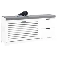 SoBuy Schuhbank Weiß, Holzwerkstoff, 110x52x30 cm, Garderobe, Garderobenbänke, Schuhbänke