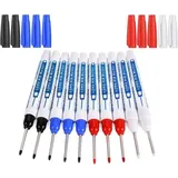 Tieflochmarker, 10 Stück Zimmermannsmarker, Permanentmarker Mit 30 Mm Langer Spitze, Präzisions-baumarker (schwarz, Blau, Rot, Weiß)