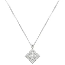dKeniz Kette mit Anhänger Royal Flower 925 Sterling Silber Rhodiniert Zirkonia Weiß