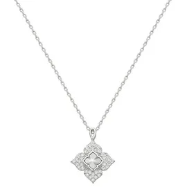 dKeniz Kette mit Anhänger Royal Flower 925 Sterling Silber Rhodiniert Zirkonia Weiß