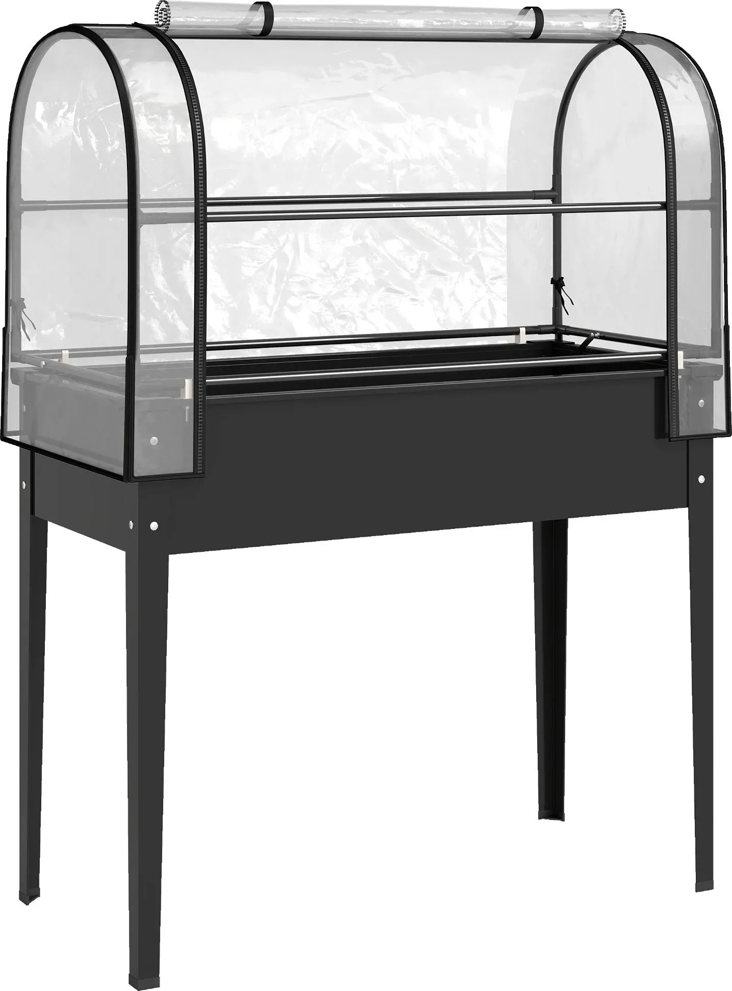 Outsunny Hochbeet mit Gewächshaus-Aufsatz erhöhter Pflanzkasten mit aufklappbar Abdeckung Rollbar Reißverschlusstür Abflussloch Metall Gemüsebeet Blumenkasten für Garten Balkon 100x49x136 cm Schwarz   Aosom