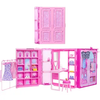 Barbie Dream Closet Spielzeug Spielset & Aufbewahrung mit Kleidung & Zubehör, 91 cm breit mit 25+ Teilen, enthält 4 komplette Mode-Looks
