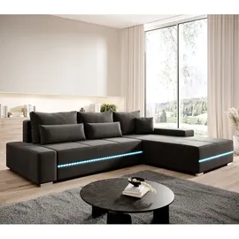 Juskys Sofa Davos mit Schlaffunktion Bettkasten, & - Stoff Schlafsofa L Form Couch Beleuchtung - Dunkelgrau