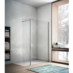 Walk-In Duschabtrennung Eloa 2.0, 1 Drehelement, 1 Seitenwand mit Stabilisierungsstange (Ausführung: Walk-In Glasduschwand Eloa 2.0 875-890x1950mm)