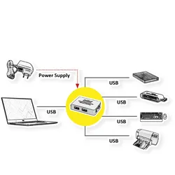 ROLINE USB 2.0 Hub Black and White", 4 Ports, mit Netzteil"