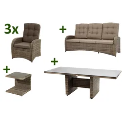 Ploß Rabida Comfort Garten-Essgruppe, champagner-meliert, Polyrattan, Tisch 220x100 cm, 6 Personen