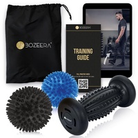 BOZEERA | Igelball Fußmassage Set| 1X Fußmassagegerät 2X Massageball mit Noppen | Massagebälle für Rücken Beine Füße| Igelbälle: mittelhart, Fußmassageroller: hart| Inkl. Video, Poster & Tasche
