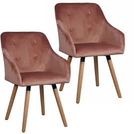 Estexo Esszimmerstuhl Küchenstuhl Stuhl 2er Set Vintage Essstuhl Stoffbezug, Holz Stühle, Altrosa Samt