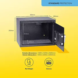 Yale Tresor YSV/250, Elektronischer Möbeltresor mit Tastenfeld, Value Safe M, 16.3 l, Schwarz