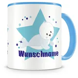 Samunshi® Kindertasse mit Namen Tasse Baby Robbe Personalisierte Tasse mit Namen Kinder Kinderbecher mit Namen Kindergarten blau 300ml