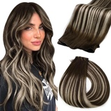 Fshine Tressen Echthaar Doppelter Schuss Genius Weft Extensions Echthaar 50g 45cm Haarverlängerung Echthaar Tressen zum Einnähen Dunkelbraun mit Platinblond Farbe 2 60 2