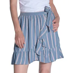 vestino Damen Rock in Wickeloptik Sommer-Rock Mini-Rock mit Streifen Jersey-Rock 901189 Hellblau/Weiß/Rot - 38