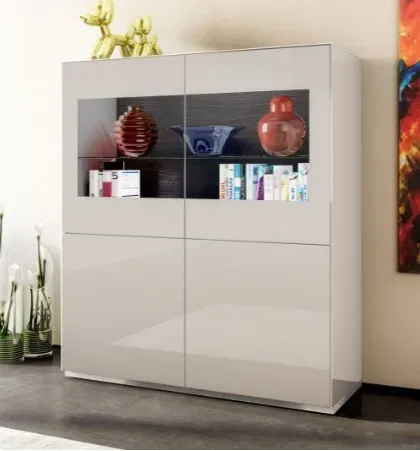 Modena-living von Munari Highboard in grauem Glas/ Eiche anthrazit