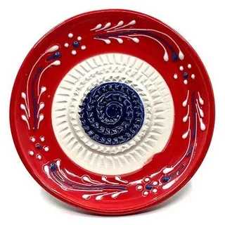 Kaladia - Keramik Reibeteller/Keramikhobel - ideal für Ingwer, Parmesan etc. - Motiv: Rot/Weiß/Blau - Durchmesser: 12 cm - handgemacht & handbemalt - Made in Spain