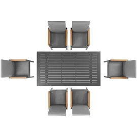 Konifera Garten-Essgruppe KONIFERA "Edessa, TOPSELLER", braun (dunkelgrau, braun, anthrazit,), Aluminium, Sitzmöbel-Sets, Tischplatte aus Alu-Lamellen,Armlehne mit Seilgeflecht&Noonwood-Latten