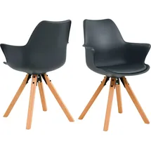 SalesFever Esszimmerstuhl 2er-Set mit Kunststoffschale - Kunstleder, Dunkelgrau - 368985