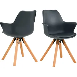 SalesFever Esszimmerstuhl 2er-Set mit Kunststoffschale - Kunstleder, Dunkelgrau - 368985