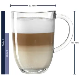 LEONARDO Napoli Latte Macchiato-Tassen 6er Set, spülmaschinengeeignete Kaffee-Becher, Glas-Tasse mit Henkel, mikrowellenfest, 380 ml, 6 Stück