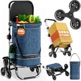 monzana 3in1 Einkaufstrolley 56L bis 50 kg klappbar abnehmbare Tasche 6 Rollen Tragegurt Treppensteiger Einkaufswagen Einkaufshilfe Trolley Blau - MONZANA®