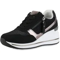 VAN HILL Damen Sneaker Wedges in Schwarz Metallic