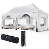 VOUNOT VOUNOT® 3x6m Pavillon Wasserdicht mit 6 Seitenwänden, Partyzelt Winterfest, UV-Schutz 50+, Gartenzelt Faltbar mit 6 Sandsäcken und Tragetasche, Weiß