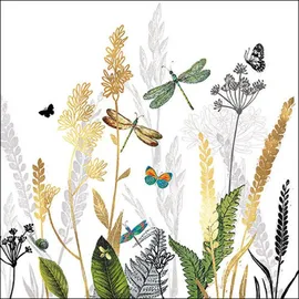 Ambiente Home 20 Servietten Papier 33x33cm 3-lagig | hochwertige Einweg Papierservietten Sommerwiese Gräser Libellen Schmetterlinge Garten Deko Tischdeko Naturmotiv