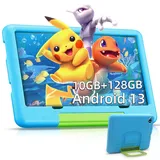 Kinder Tablet 10 Zoll Android 13, 10 GB RAM + 128GB ROM, Tablet für Kinder Kindersicherung, Lernsoftware, Dual-Kamera HD/IPS, Kid Tablet WiFi Bluetooth Netflix YouTube, Tablet Kinder mit Hüllen,Blau