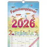 ALPHA EDITION GmbH & Co. KG Familienplaner Cartoon 2026- Bildkalender 23,7x34 cm - 6 Spalten - Kalender mit Platz für Notizen - mit vielen Zusatzinformationen - Wandkalender