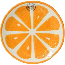 Decoris Teller 16cm Keramik im Orangen Design - Servierteller Dessertteller Kuchenteller Frühstücksteller Obstteller Dekoteller Früchte Geschirr Orange Weiß