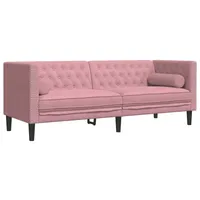 VidaXL Chesterfield-Sofa mit Nackenrollen 3-Sitzer Rosa Samt