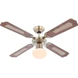 Deckenventilator mit Beleuchtung Sommer Winter Deckenventilator für Dachschräge, Flügel wendbar eichefarben mit Zugschalter und 3 Geschindigkeitsstufen, 1x E27, DxH 106,6 x 41,5 cm